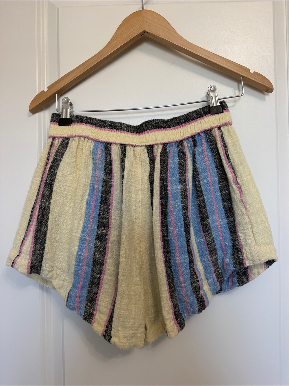 Free People Striped Cotton Drawstring Shorts Blue Cream X - Picture 7 of 10